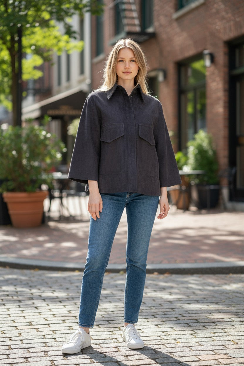 GRENN PILOT WOMEN'S SUEDE JACKET - NAVY