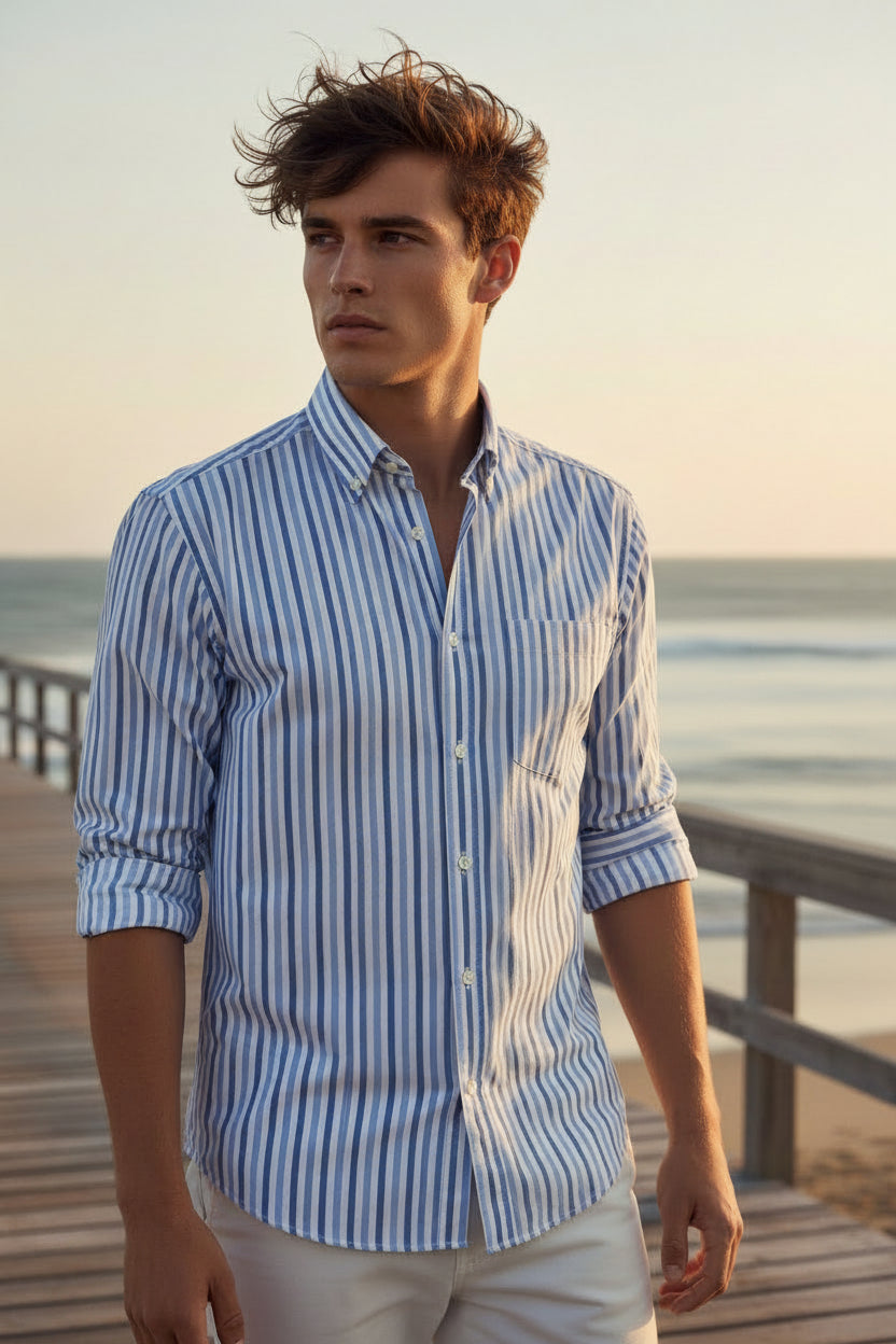 PAUL & SHARK MEN'S SHIRT - BLUE MIX STRIPE