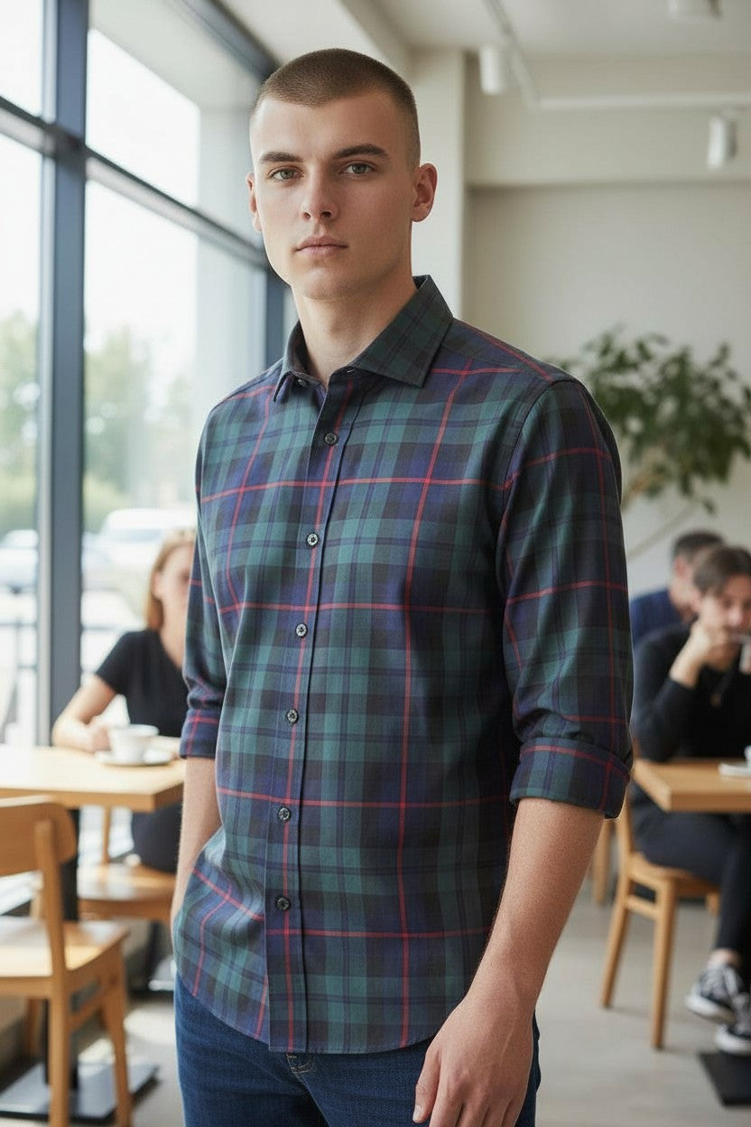 CALDER CARMEL MEN'S SHIRT - FOREST TARTAN PLAID