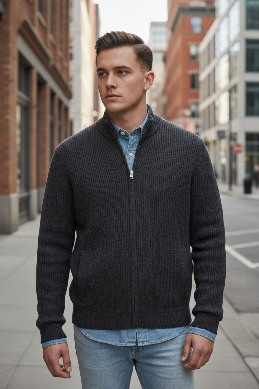 PETER MILLAR CRESCENT FULL ZIP SWEATER - CHARCOAL