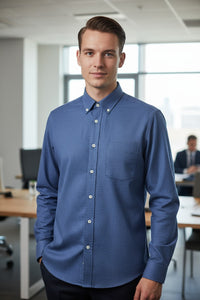 GALLIA MEN'S SHIRT - NAVY MICRO HOUNDSTOOTH