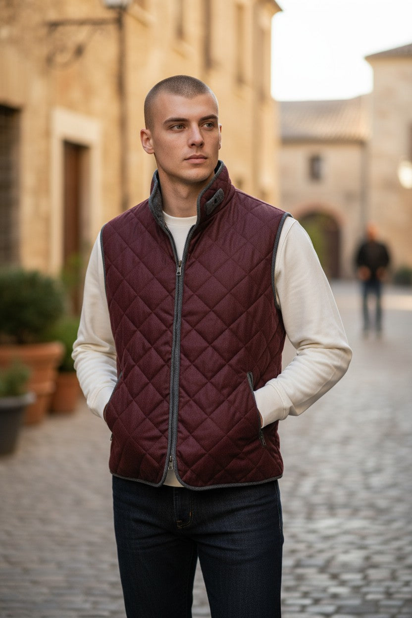 WATERVILLE WOOL MELANGE FLANNEL VEST - BURGUNDY