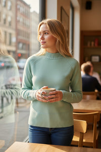 KINROSS HI LOW RIB TRIM FUNNEL SWEATER - SPA