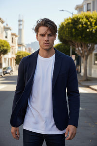 BUTTON DOWN MEN’S SOFT WOOL BLAZER - NAVY