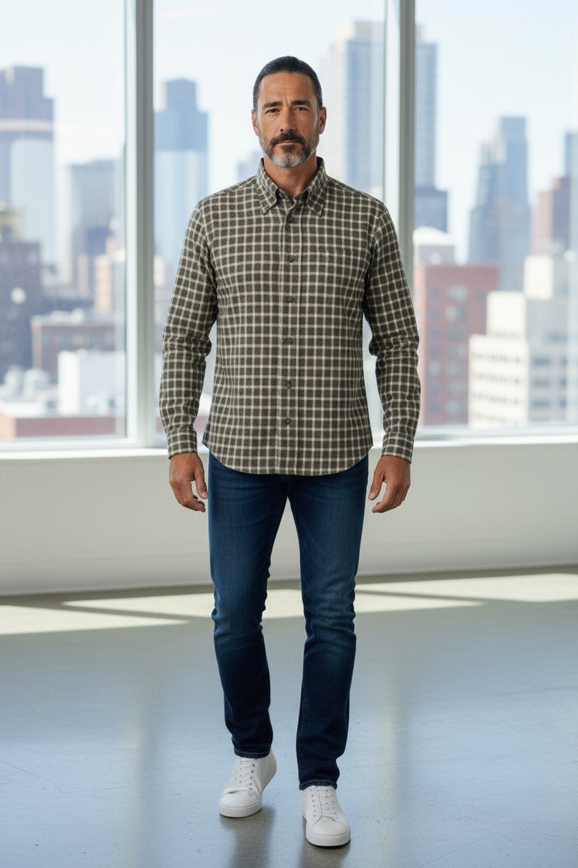 MAZZARELLI SPORT SHIRT - OLIVE CHECK