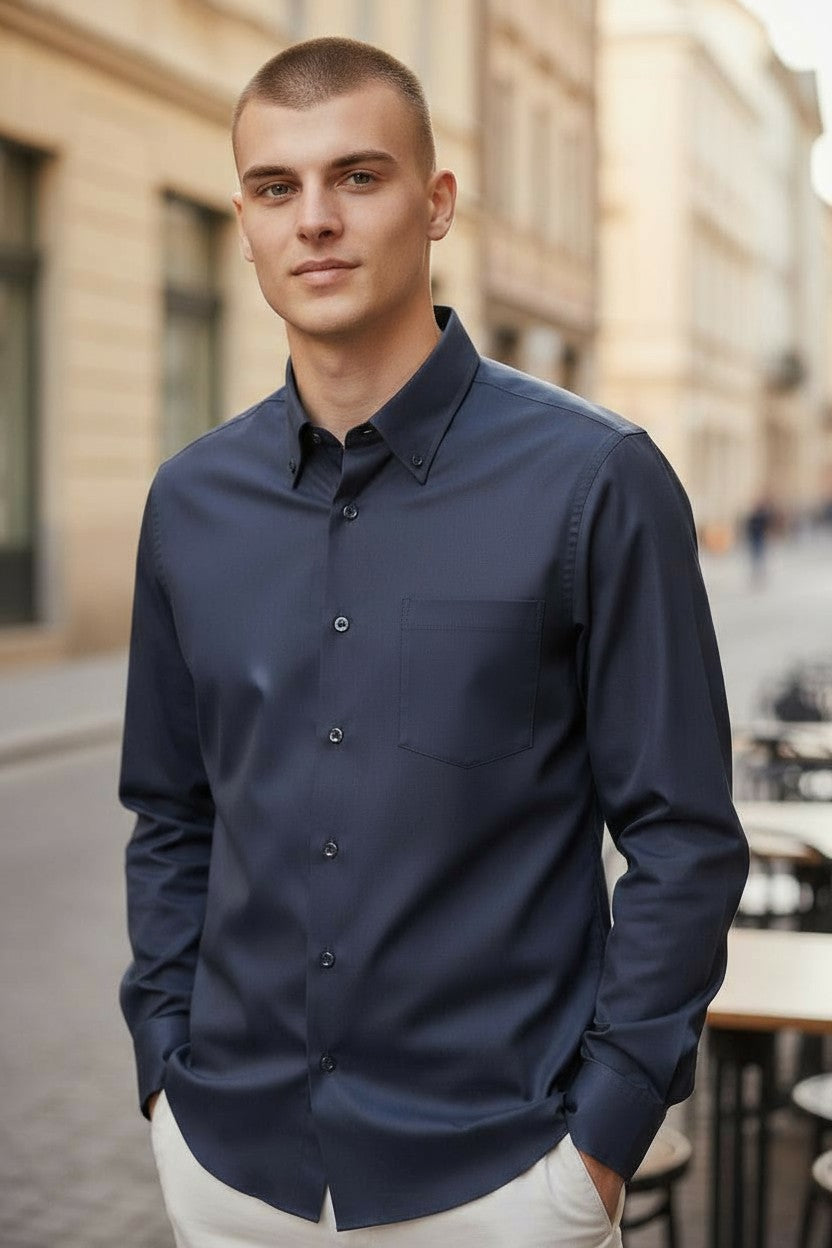 MAZZARELLI SPORT SHIRT - SOLID NAVY