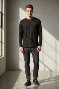 GEORG ROTH MEN'S PIMA T-SHIRT - LONG-SLEEVE - BLACK