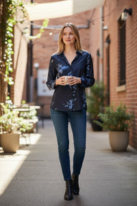 ROSSO 35 FLORAL TAFFETA SHIRT - NAVY