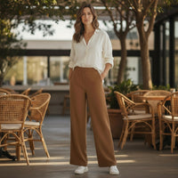 PUROTATTO PULL ON WIDE LEG PANT - CARMEL
