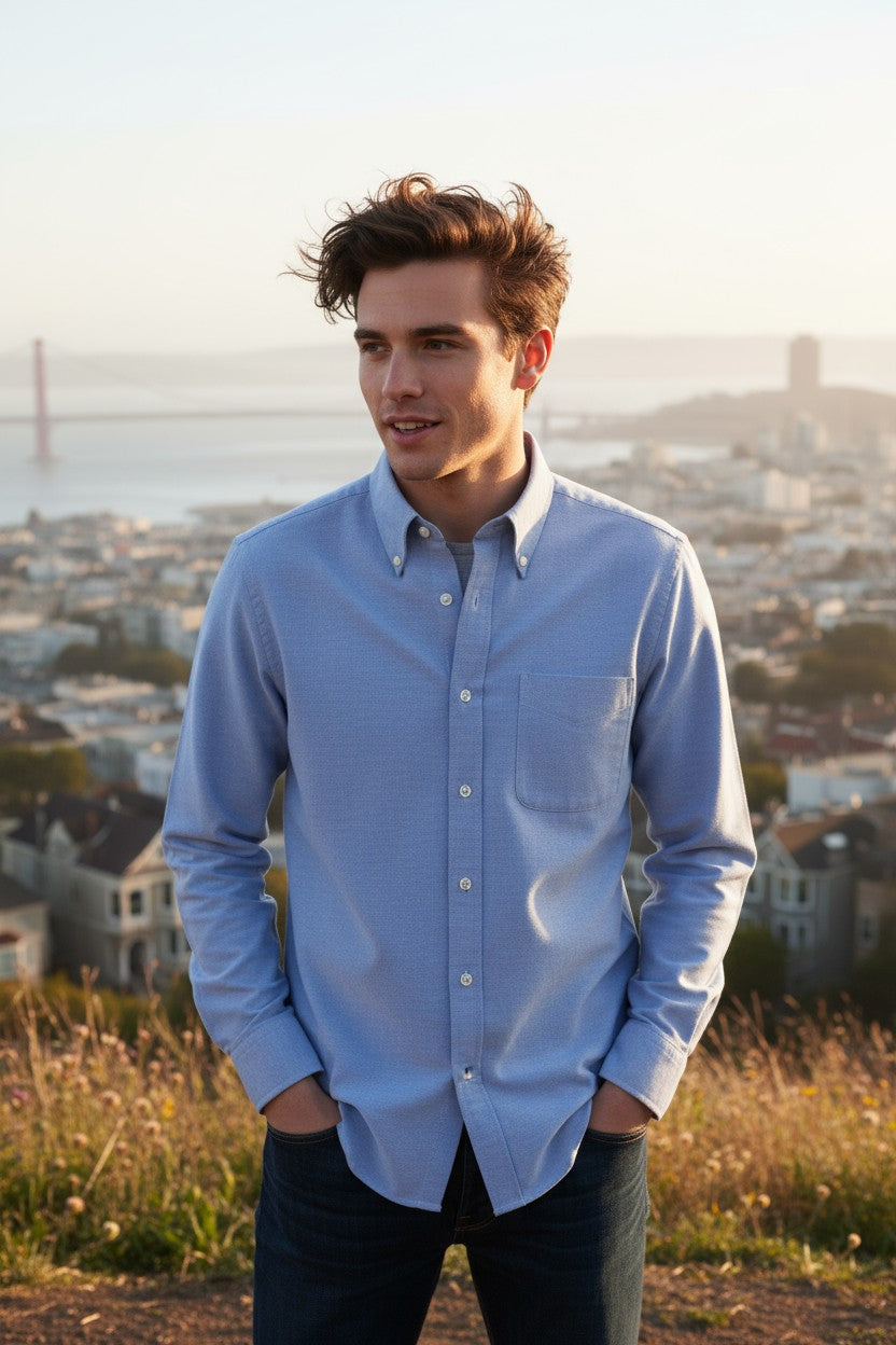 BUTTON DOWN SPORT SHIRT - BRUSHED SOLID BLUE