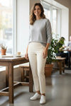 ESTELLE AND FINN FRONT ZIP ANKLE PANT - IVORY STRETCH CREPE