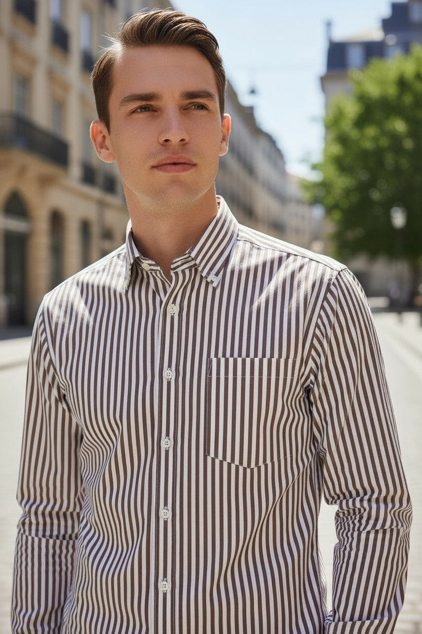 MAZZARELLI SPORT SHIRT - BROWN STRIPE