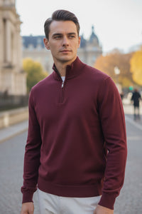 ALAN PAINE CAIRNS 1/4 ZIP SWEATER - CLARET
