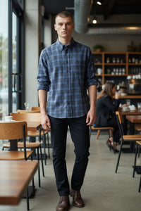 MAZZARELLI SPORT SHIRT - NAVY/DARK BLUE TRIPLE CHECK