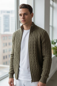 ADESI CASHMERE MEN'S CABLE FULL ZIP SWEATER - BORNEO