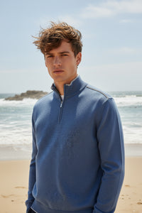 PAUL & SHARK MEN'S COTTON/SILK HALF ZIP SWEATER - COLONIAL BLUE