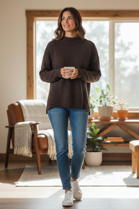 BASE MILANO TWEED ROUNDNECK SWEATER - CAFFE