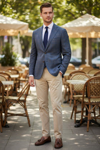 OARS & OLD IVY SUPER 130'S WOOL SPORT COAT - NAVY, TEAL & BROWN PLAID