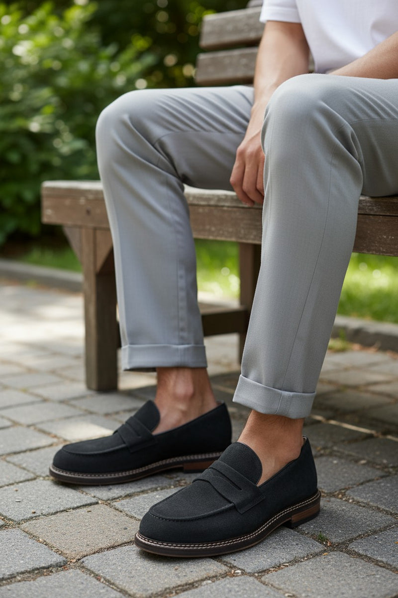 ELEVENTY MEN'S SUEDE PENNY LOAFER - BLACK