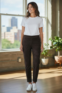 ESTELLE AND FINN DOUBLE SLIT ANKLE PANT - BLACK FAUX SUEDE