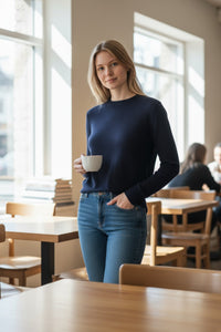 BASE MILANO WOOL/CASHMERE ROUNDNECK SWEATER - DARK BLUE