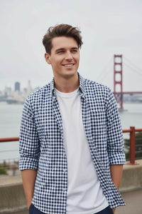 BUTTON DOWN SPORT SHIRT - NAVY/BLUE GINGHAM