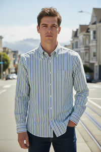 BUTTON DOWN SPORT SHIRT - GREEN QUADCOLOR STRIPE