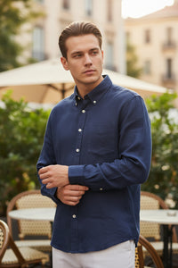 ALAN PAINE LINEN SPORT SHIRT - SOLID NAVY