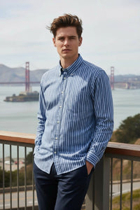 BUTTON DOWN SPORT SHIRT - NAVY/BLUE STRIPE
