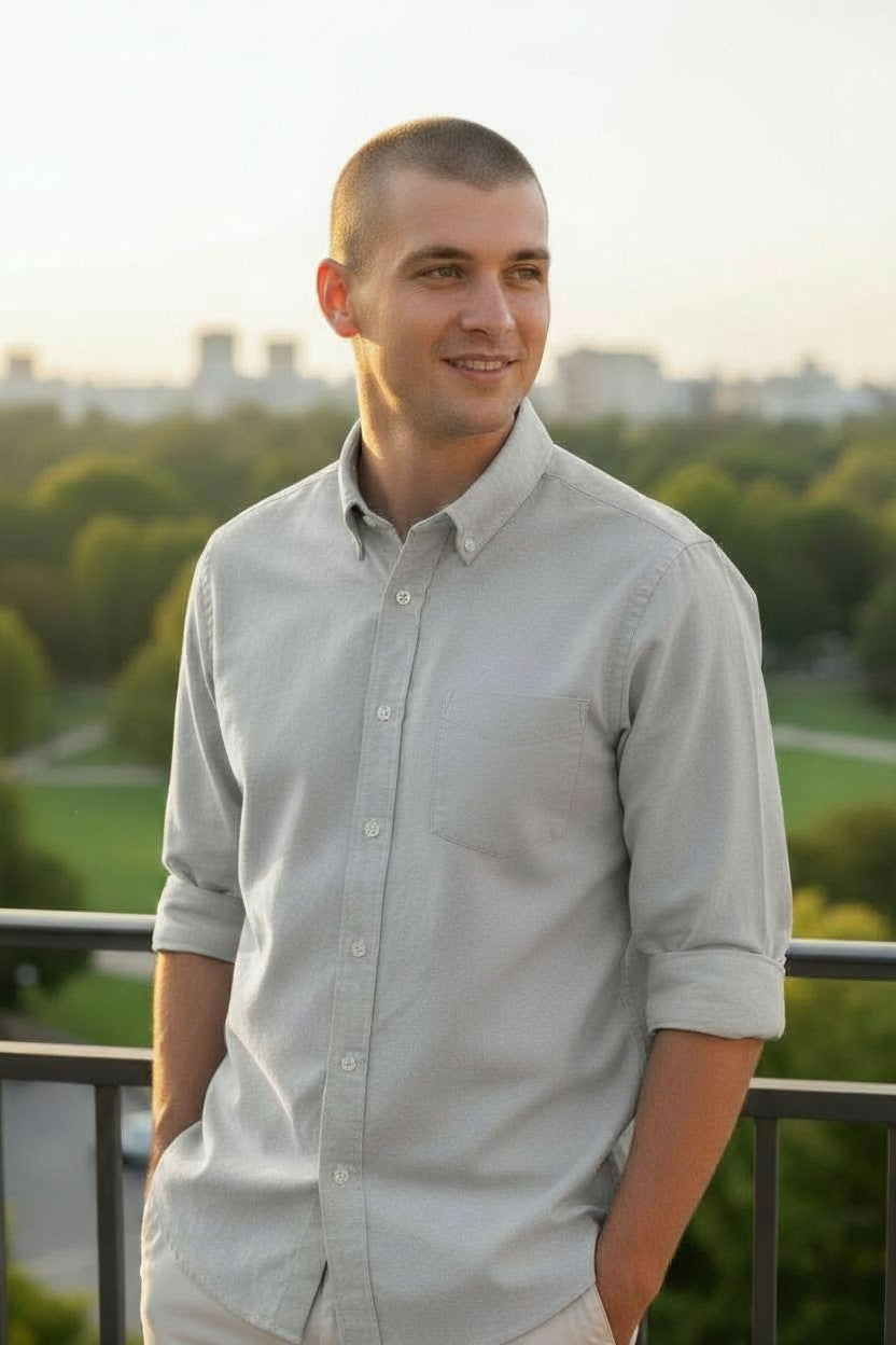 GIANGI NAPOLI MEN'S SHIRT - SOLID LIGHT BLUE FLANNEL