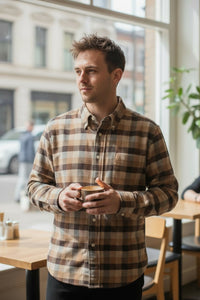 HARTFORD MEN'S CASUAL MINI BUFFALO CHECK SHIRT - BROWN