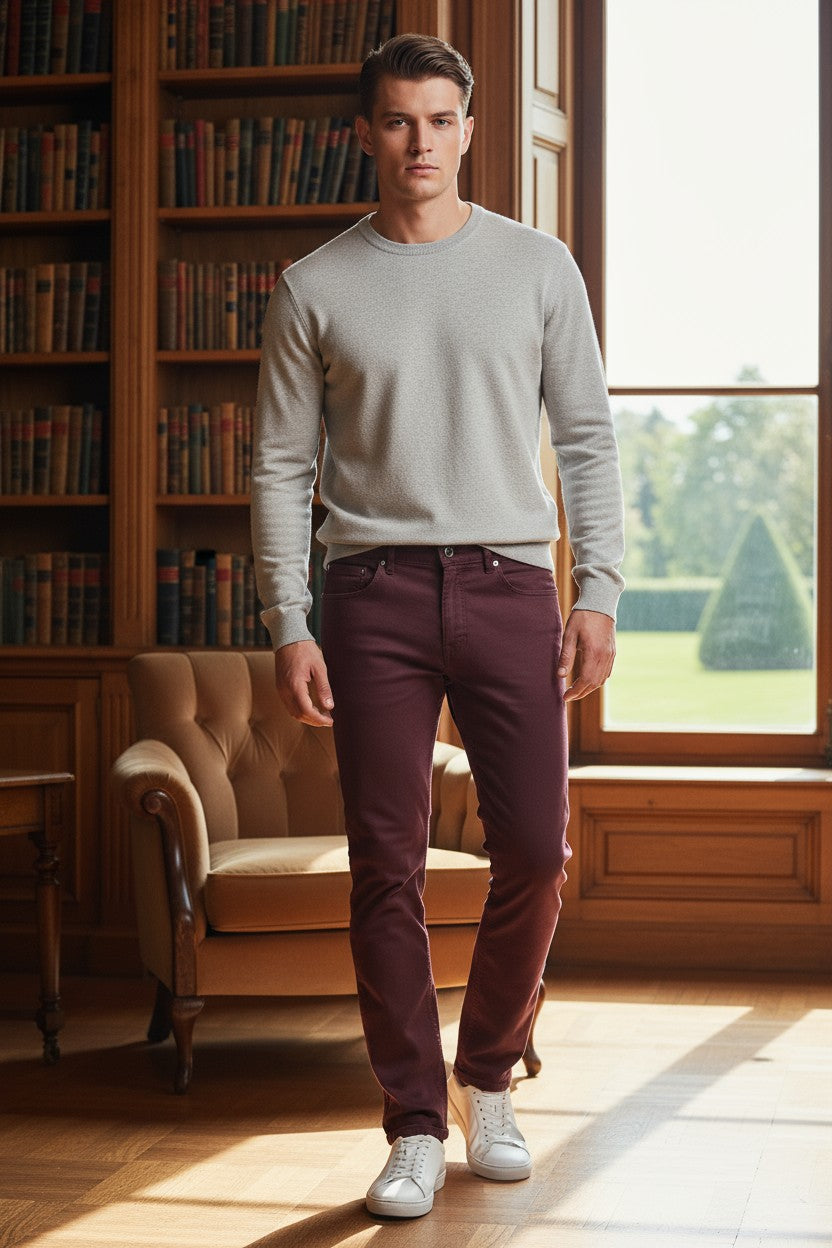 PT TORINO COTTON-CASHMERE STRETCH JEAN - BURGUNDY