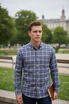 FINAMORE 1925 SHIRT - BLUE/GREY CHECK