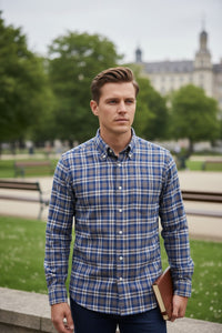 FINAMORE 1925 SHIRT - BLUE/GREY CHECK
