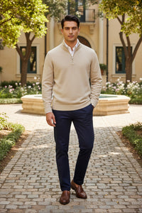 PETER MILLAR BARLOW BIRDSEYE QUARTER-ZIP SWEATER - TRUFFLE