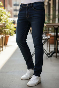 MAC MEN'S ARNE PIPE CASHMERE DENIM JEAN - DARK BLUE