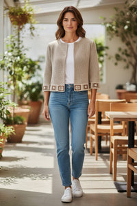 ANNECLAIRE TRIMMED SWEATER JACKET - BEIGE