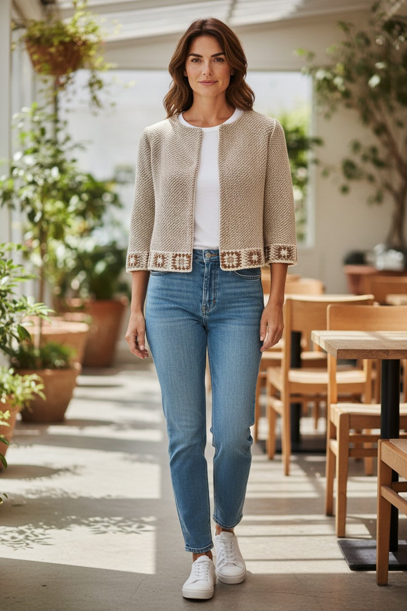 ANNECLAIRE TRIMMED SWEATER JACKET - BEIGE