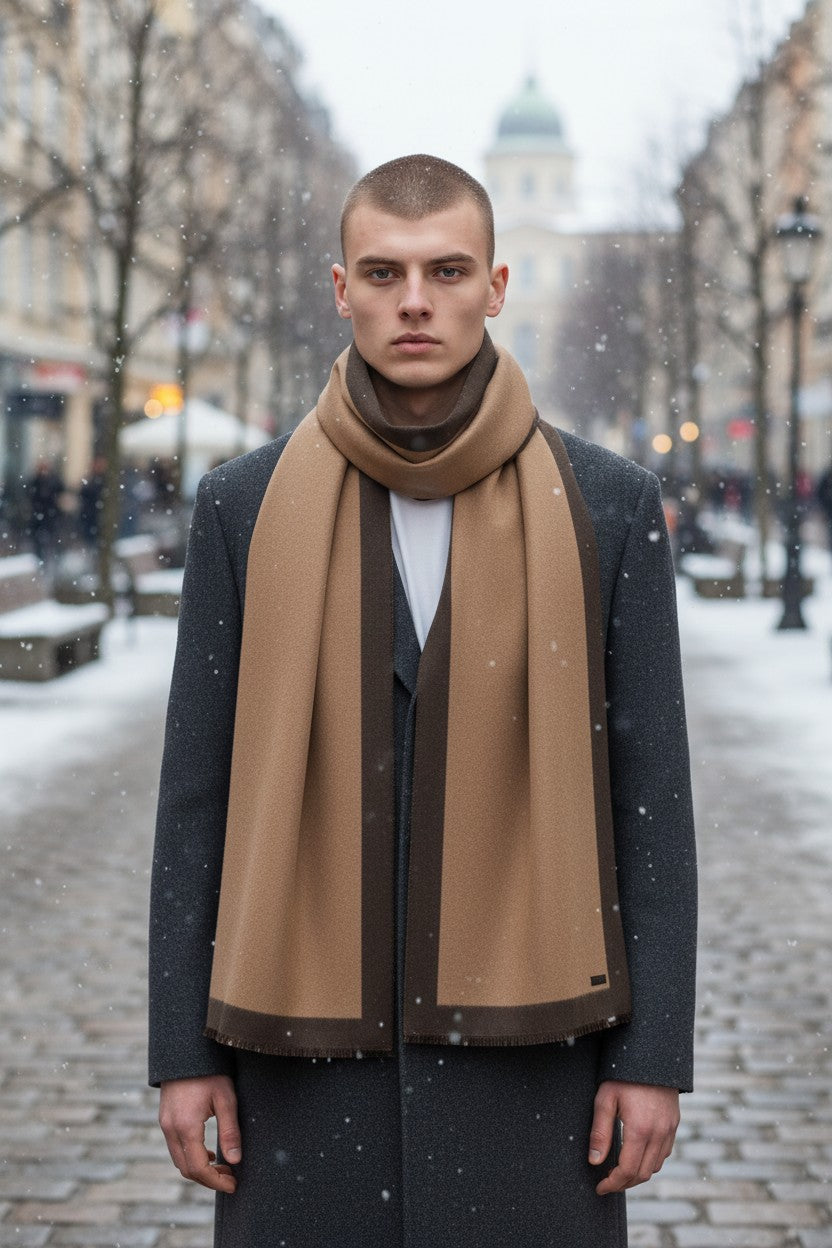 MAURIZIO BALDASSARI - BRUSHED SILK SCARF - BROWN/TAN