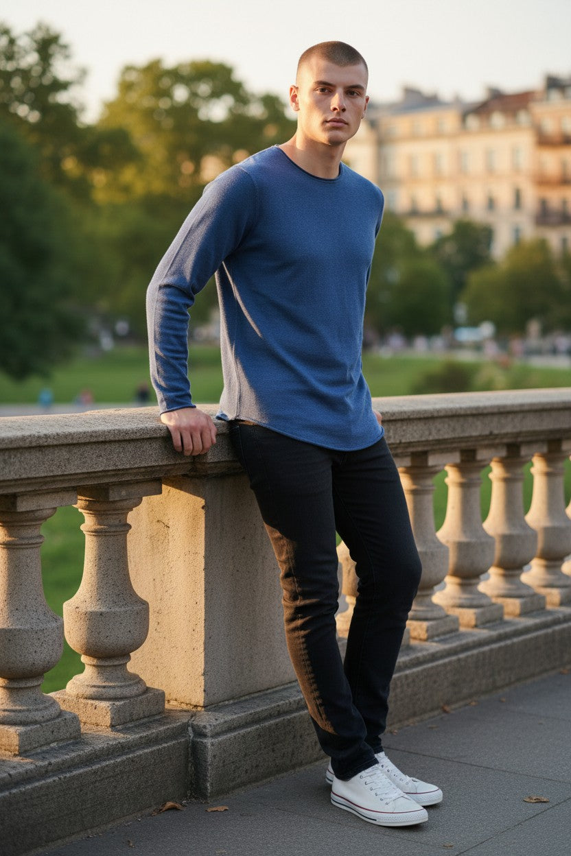 HARTFORD MEN'S KNITTED PULLOVER SWEATER - INDIGO