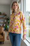 LEO & UGO FLORAL CREW SWEATER - YELLOW & PINK