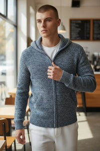FLY3 FULL ZIP HOODED SWEATER - SALVIA/JEANS