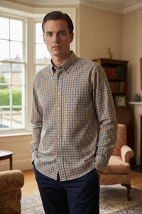 ALAN PAINE CLASSIC FIT SHIRT - NAVY/TAN/GREEN MICRO CHECK