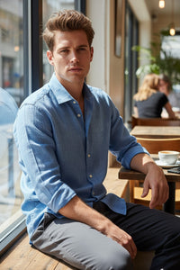 PETER MILLAR JAPANESE SELVEDGE SPORT SHIRT - LIGHT CHAMBRAY