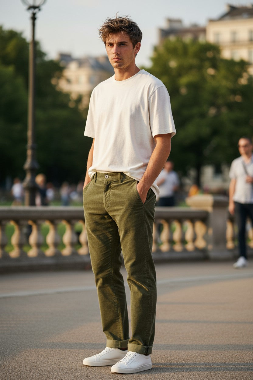 MASON'S COTTON STRETCH CORDUROY TROUSER - OLIVE