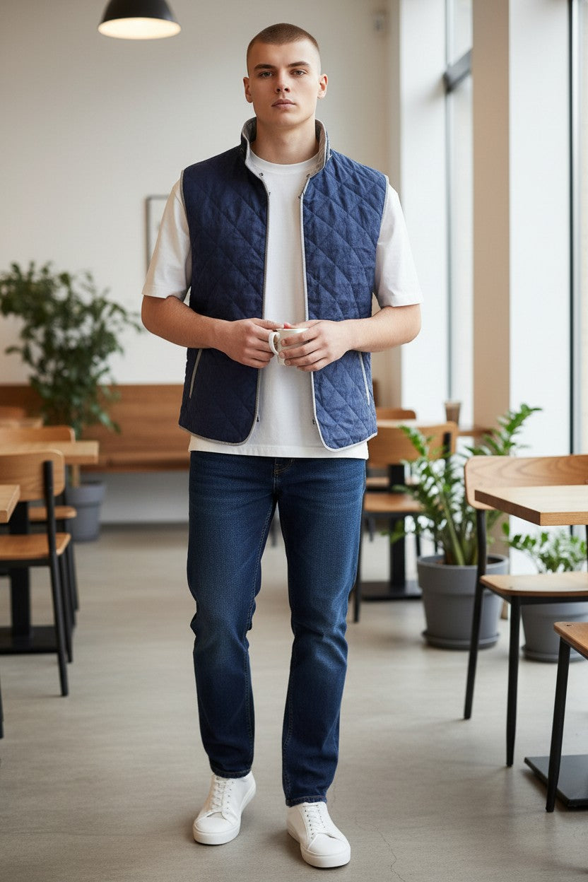 WATERVILLE FIT LINEN VEST - NAVY