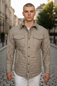 WATERVILLE QUILTED LINEN SHIRT JACKET - TOBACCO