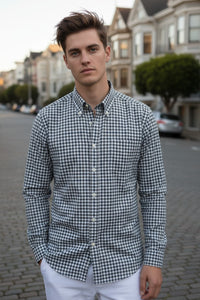 BUTTON DOWN SPORT SHIRT - NAVY/GREEN CHECK