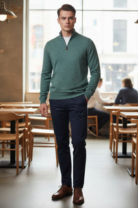 ALAN PAINE CAIRNS 1/4 ZIP SWEATER - JUNGLE