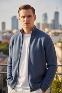 ADESI CASHMERE MEN'S TIPPED FULL ZIP SWEATER - MARE/FOAL